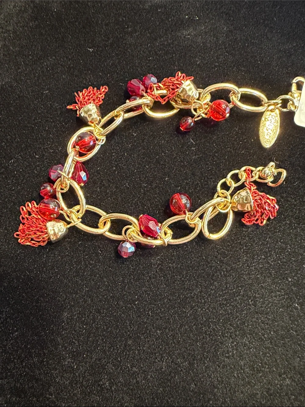 Style & Co. Gold-Tone Bracelet with Red Beads and Tassels